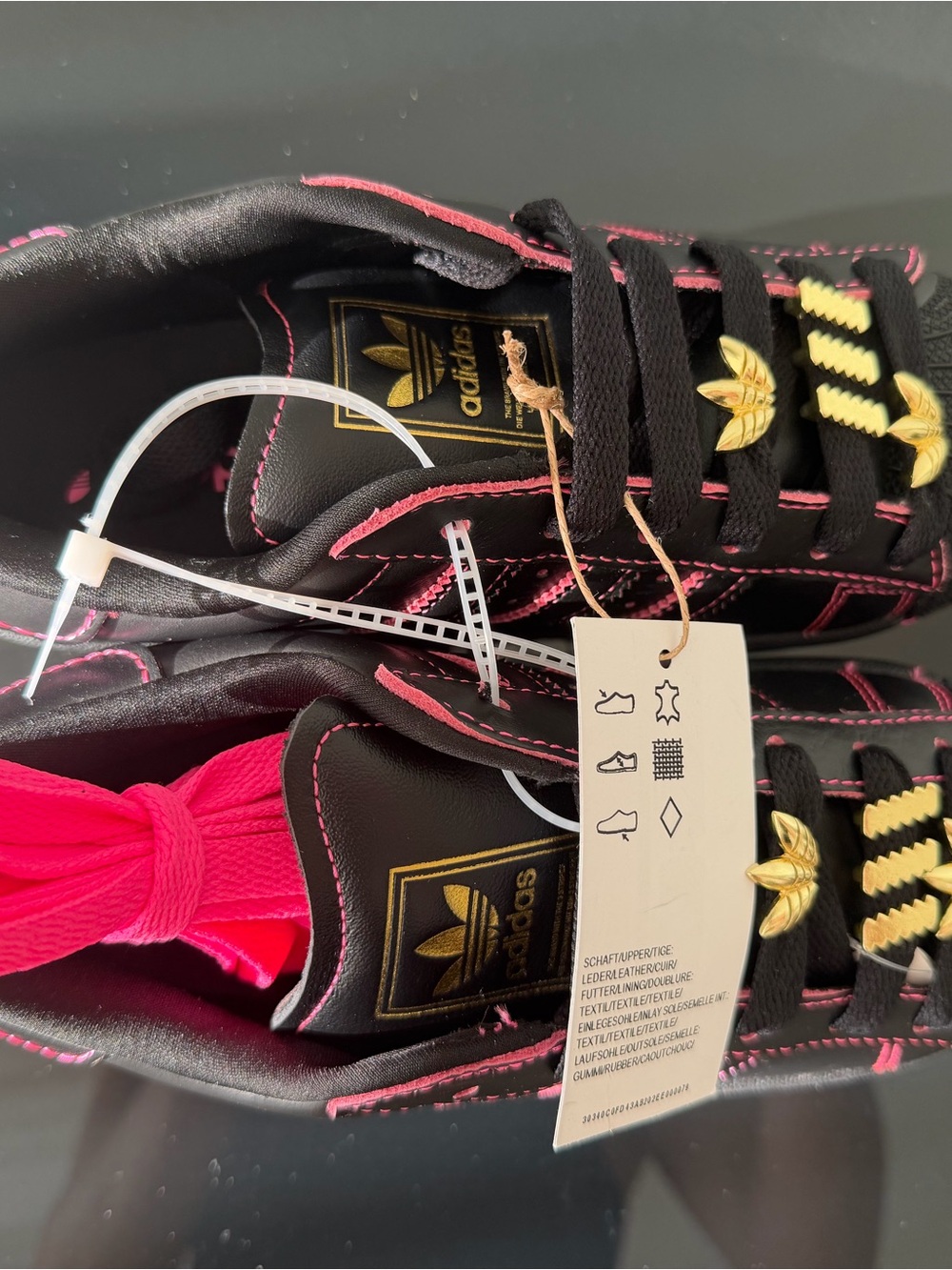 NWT Adidas Black and Pink Women's Sneakers with Gold Accents - Picture 6 of 6